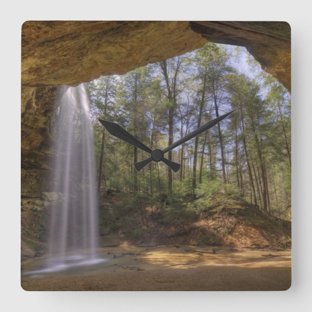 Ash Cave Waterfall at Hocking Hills Ohio Square Wall Clock (Front)