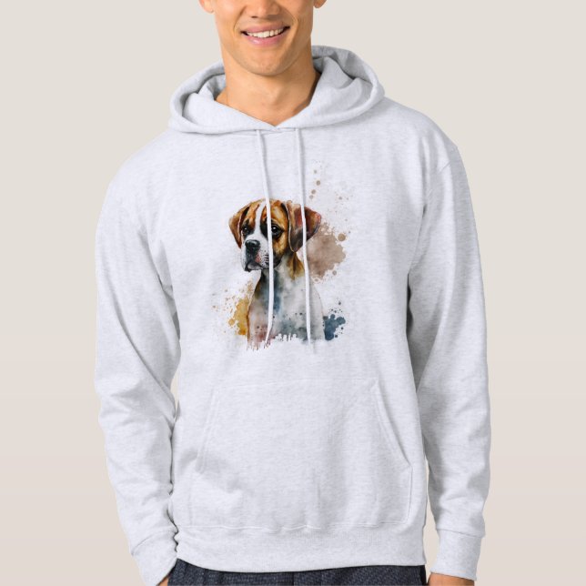 Ash colour hoodie with cute dog design casual wear (Front)