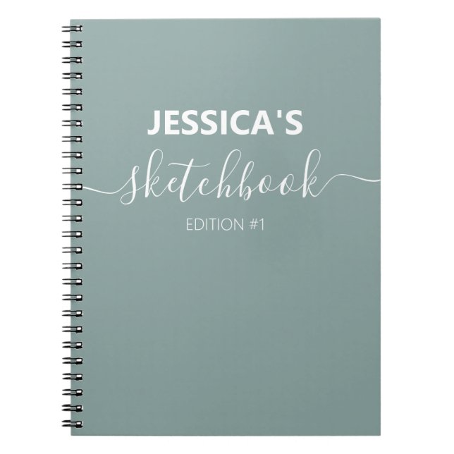 Ash Colour Personalised Sketchbook Custom Name Notebook (Front)
