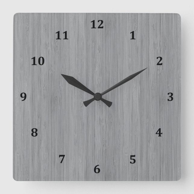 Ash Gray Bamboo Wood Grain Look Square Wall Clock (Front)
