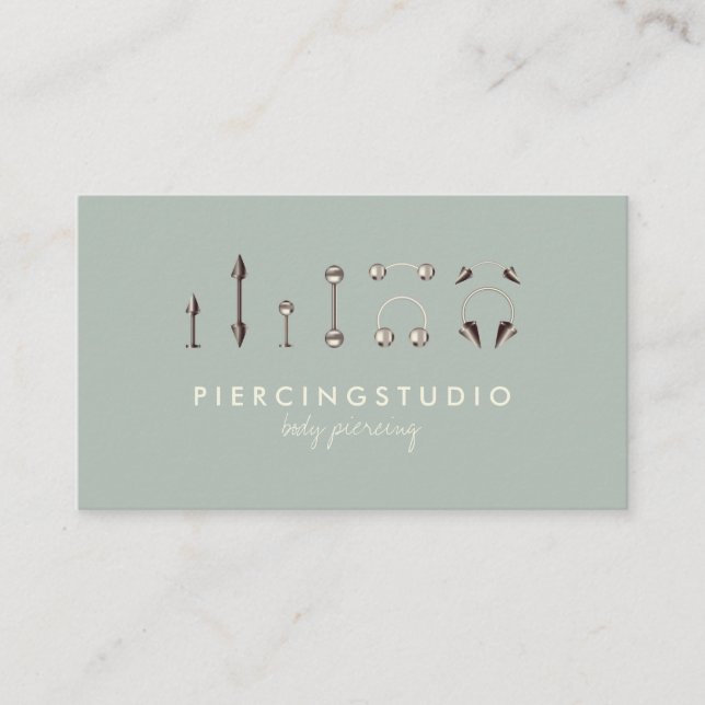 Ash Green Grey Ivory Body Piercing Business Card (Front)