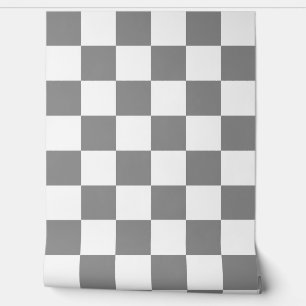 Ash Grey and White Chequered Pattern Wallpaper