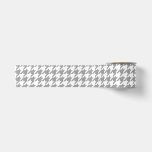 Ash Grey and White Houndstooth Check Satin Ribbon