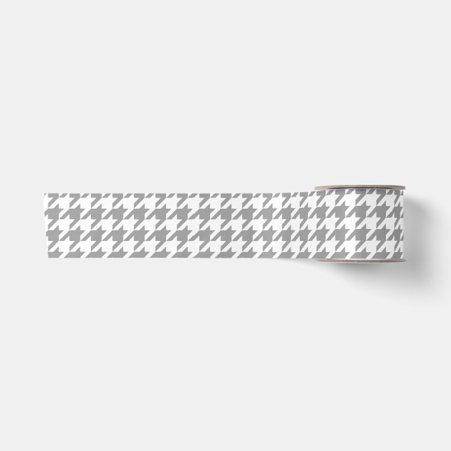 Ash Grey and White Houndstooth Check Satin Ribbon (Front)