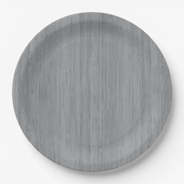 Ash Grey Bamboo Wood Grain Look Paper Plate (Front)