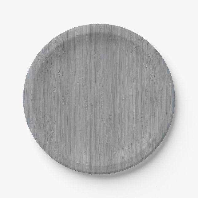 Ash Grey Bamboo Wood Grain Look Paper Plate (Front)