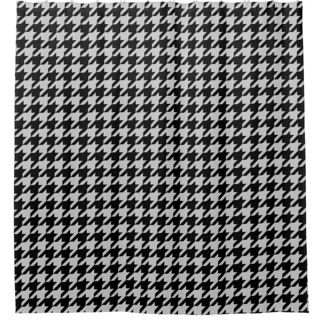 Ash Grey Black Houndstooth Check Shower Curtain (Front)