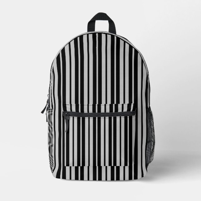 Ash Grey Black Vertical Stripes Pattern Design Printed Backpack (Front)