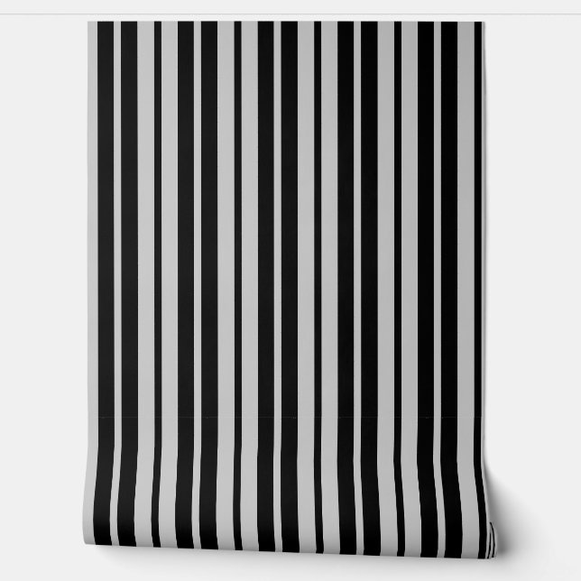 Ash Grey Black Vertical Stripes Pattern Wallpaper (Unrolling)