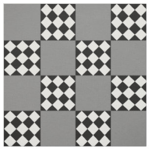 Ash Grey Black White Harlequin Square Shape  Fabric