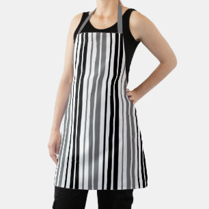 Ash Grey Black White Stripes Pattern Apron
