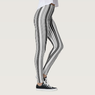 Ash Grey Black White Stripes Pattern Leggings