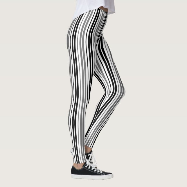 Ash Grey Black White Stripes Pattern   Leggings (Right)