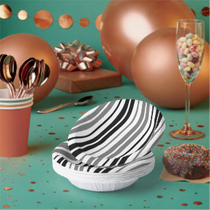 Ash Grey Black White Stripes Pattern Paper Plate