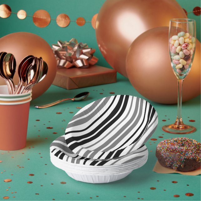 Ash Grey Black White Stripes Pattern   Paper Plate (Multi)