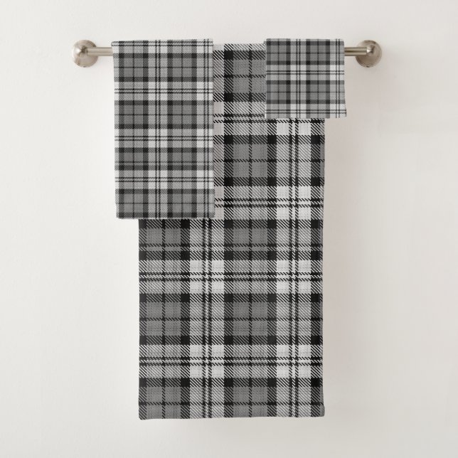 Ash Grey Blackwatch Campbell Tartan Plaid Bath Towel Set (Insitu)