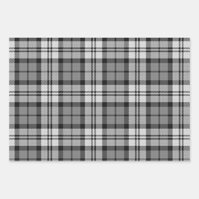 Ash Grey Blackwatch Campbell Tartan Plaid Wrapping Paper Sheet (Front)