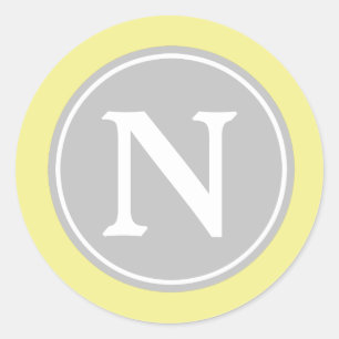 Ash Grey Butter Yellow and White Monogram Classic Round Sticker