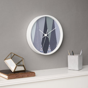 Ash Grey Chevron Dots Art Print Clock