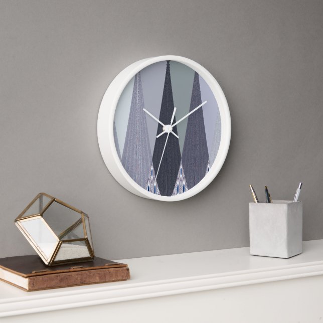 Ash Grey Chevron Dots Art Print Clock (Office)