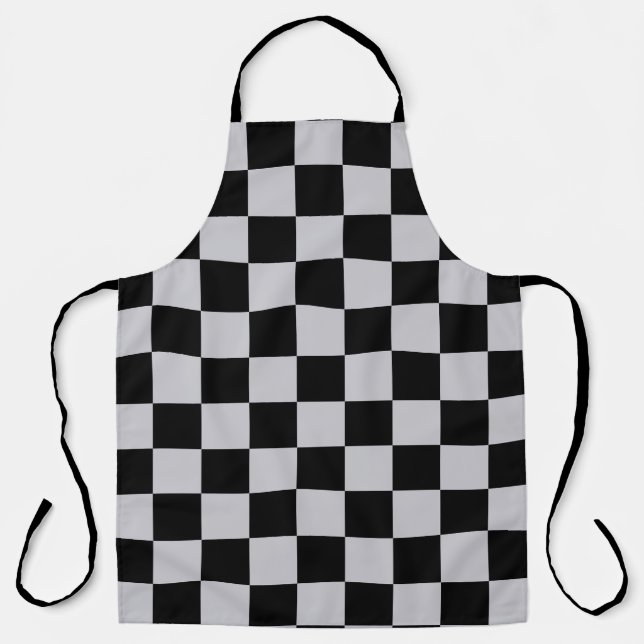 Ash Grey Grey Chequered Pattern Design Apron (Front)