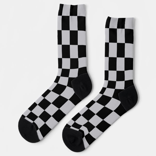 Ash Grey Grey Chequered Pattern Design Socks (Left)