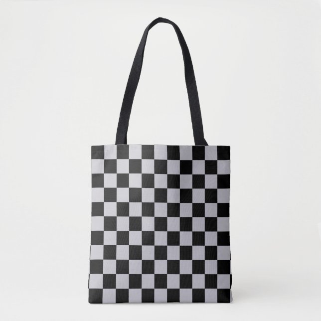 Ash Grey Grey Chequered Pattern Design Tote Bag (Front)