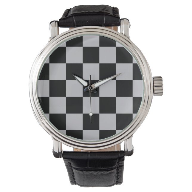 Ash Grey Grey Chequered Pattern Design Watch (Front)