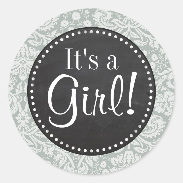 Ash Grey; Grey Damask Pattern; Chalkboard look Classic Round Sticker (Front)