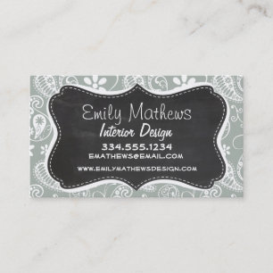 Ash Grey; Grey Paisley; Retro Chalkboard look Business Card