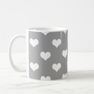 Ash Grey Love Heart Pattern Design Coffee Mug