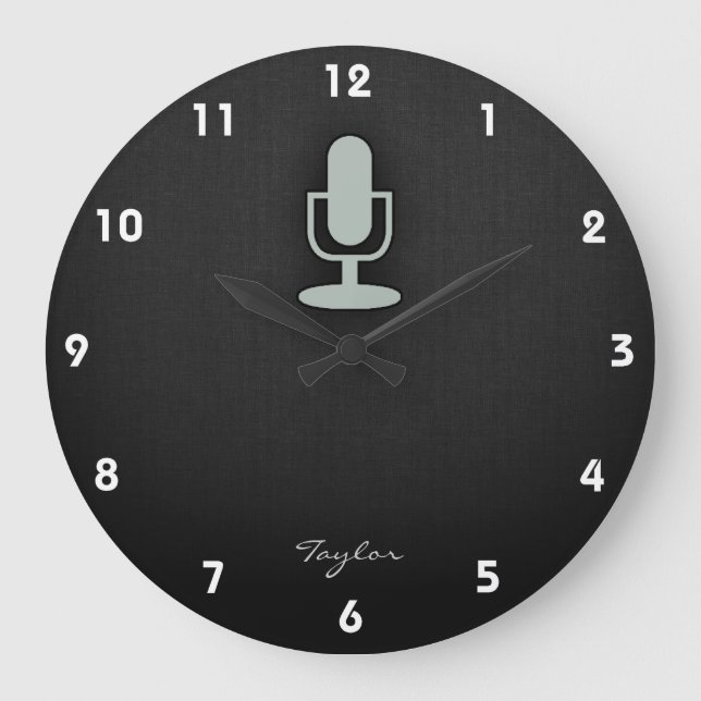 Ash Grey Microphone Large Clock (Front)
