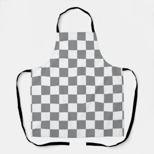 Ash Grey White Chequered Check Pattern Apron