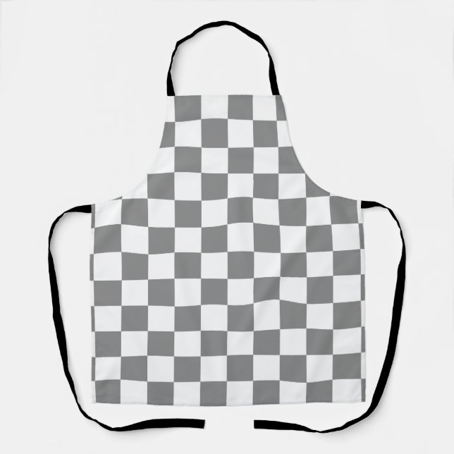 Ash Grey White Chequered Check Pattern Apron (Front)