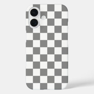 Ash Grey White Chequered Check Pattern iPhone 16 Case