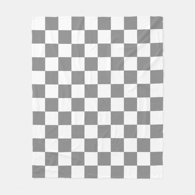 Ash Grey White Chequered Check Pattern Fleece Blanket (Front)