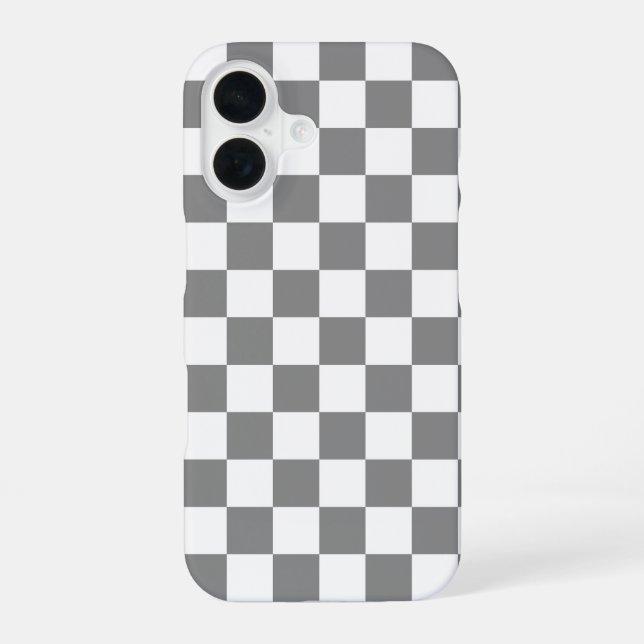 Ash Grey White Chequered Check Pattern iPhone 16 Case (Back)