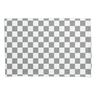 Ash Grey White Chequered Check Pattern Pillowcase