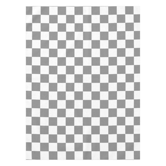 Ash Grey White Chequered Check Pattern Tablecloth (Front)