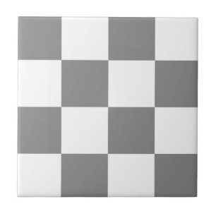 Ash Grey White Chequered Check Pattern Tile