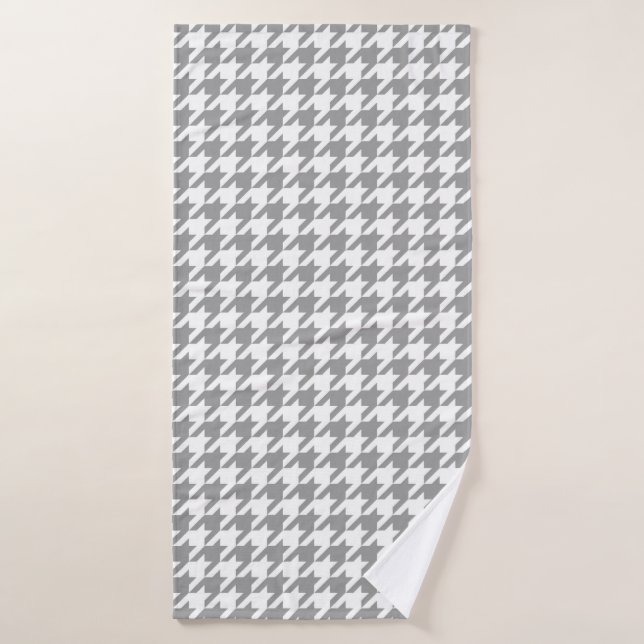Ash Grey white Houndstooth Check Bath Towel (Bath Towel)