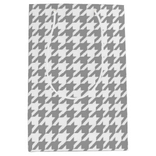 Ash Grey white Houndstooth Check Medium Gift Bag