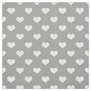 Ash Grey White Love Heart Pattern Design Fabric