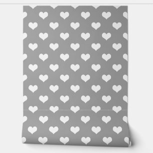 Ash Grey White Love Heart Pattern Design  Wallpaper