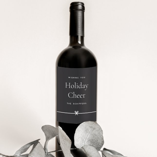 Ash | Modern Bow Simple Minimal Holiday Cheer Wine Label (Creator Uploaded)