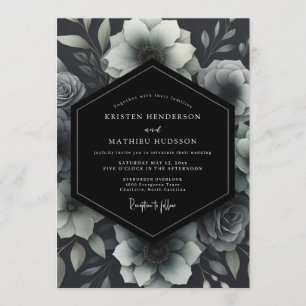 Ash Monochrome Floral Wedding Invitation