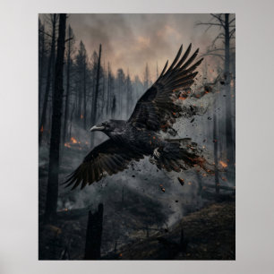 Ash Raven Burned Forest Sky Poster