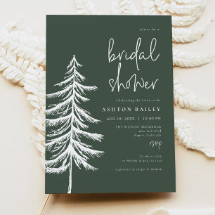ASH Rustic Forest Green Pine Tree Bridal Shower Invitation