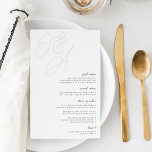 Ash | Script Watermark Monogram Wedding<br><div class="desc">A beautiful typography based wedding menu card featuring your initials in oversized script lettering at the top, in tone on tone shades for a watermark effect. Personalise with your menu items beneath, aligned at the right. Our Ash colorway makes a classic statement with soft black and barely there grey lettering...</div>