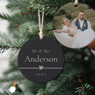 Ash   Simple Minimal Bow Wedding Photo Ceramic Tree Decoration